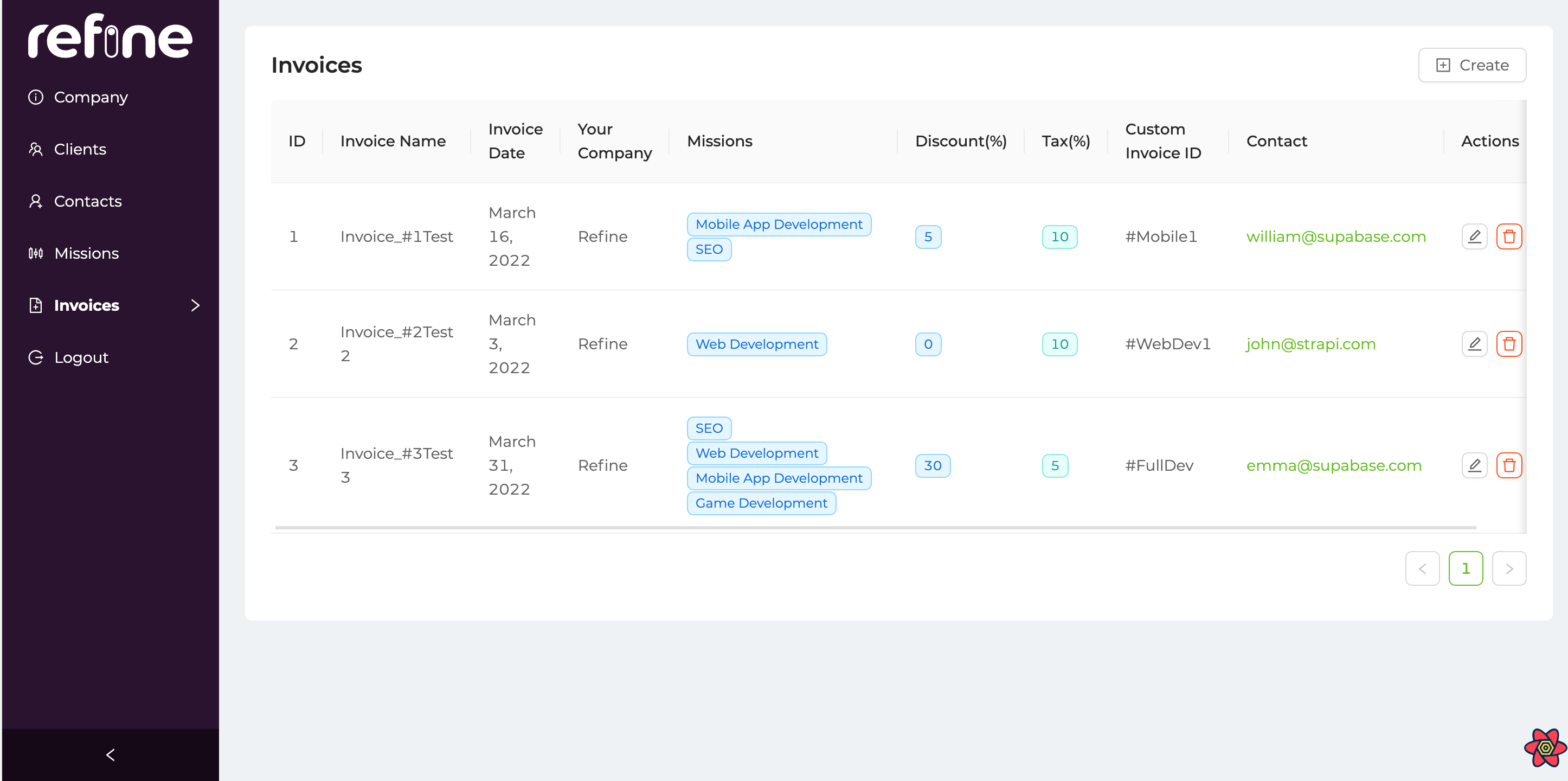 Refine Invoice List Page